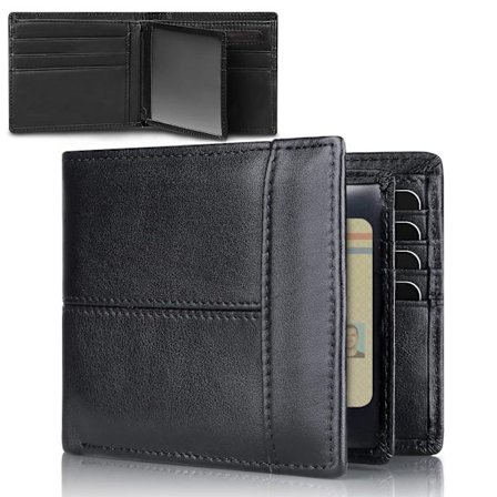 Lommebok i skinn for menn, bifold lommebøker, herrelommebok i ekte skinn med RFID-blokkering 172 Svart Glidelås Klassisk