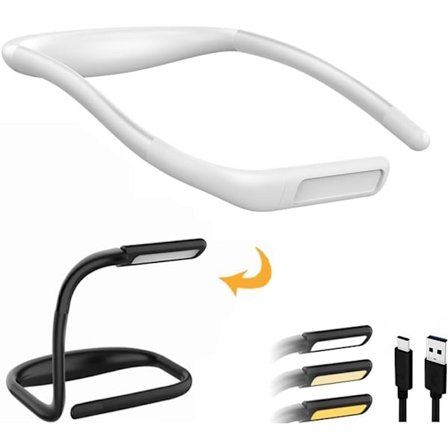 Leselys for nakke: 3 farger LED-lys og fullt justerbar lysstyrke, bøyelige armer, oppladbart batteri, nakke