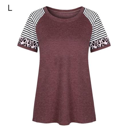 Dam T-shirt Randigt Print Kortärmad Blus Med Rund Hals,