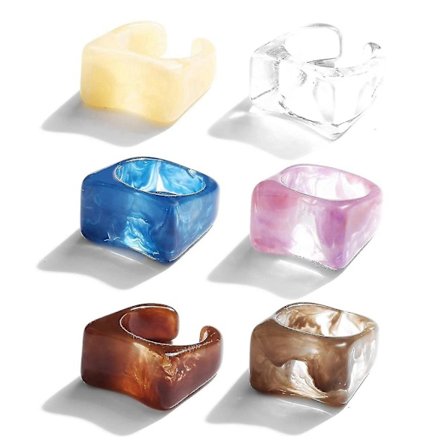 6 stk. akrylringe i resin til kvinder og piger, firkantede transparente ringe SXQ