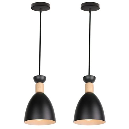 Vintage industriell taklampa justerbar ljuskrona trä metall hängande lampa 2 st svart