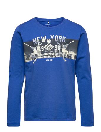 Nkmlues Ls Top Camp Langærmet T-shirt Blå Name It
