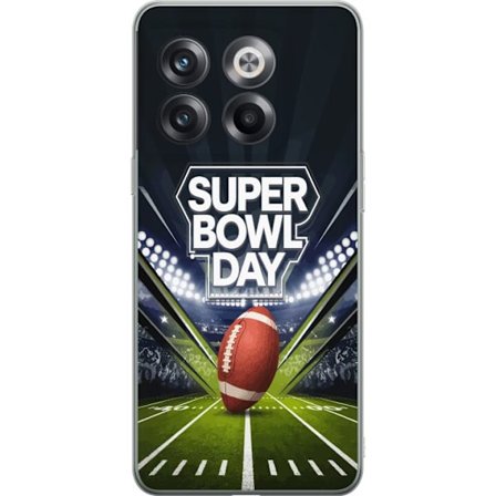 Kompatibel Mobilcover til OnePlus 10T Super Bowl Day plakat med amerikansk fodbold på oplyst arena i dramatisk sportsdesign