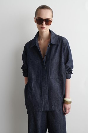 COS Women's Tie-Side Denim Overshirt in Blue