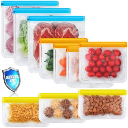 Genanvendelige silikone madopbevaringsposer - Pakke med 10 lækagesikre fryse- og opvaskemaskine-sikre poser