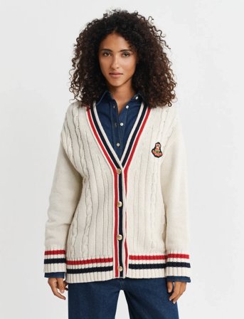 GANT Gant Varsity Cable V-Neck Cardigan - Cream - XL