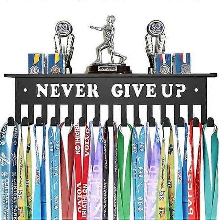 1 svart medaljeoppheng for flere medaljer, kampanjemedaljehylle og båndvisning, veggmontert medaljekrok