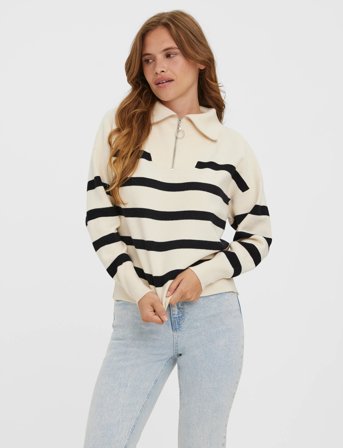 Vero Moda Vmsaba Stripe Ls Highneck Blouse Ga Noos - Cream - XL