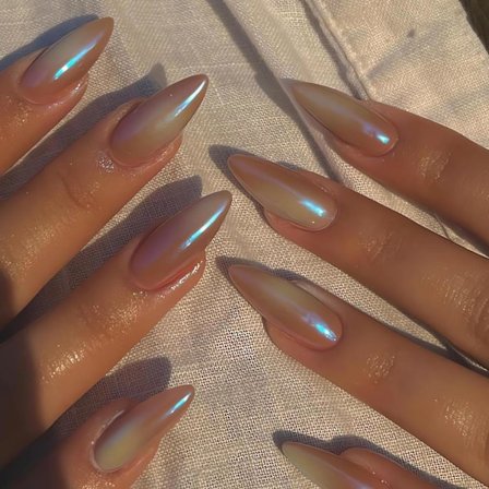 Mandelformede Press-on Negler Medium Aurora Løsnegler Glansfulle Full Dekning Akryl Falske Negler Stiletto