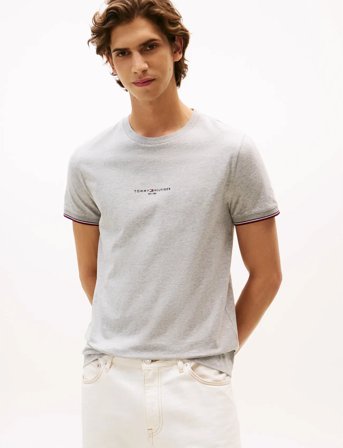 Tommy Hilfiger Tommy Logo Tipped Tee - Grey - XXL