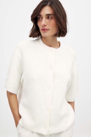 NA-KD - Strikket cardigan med korte ermer - Oversize Genser - Offwhite - M