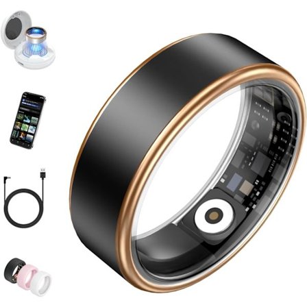 Smart Ring för Kvinnor Män, Hälso- och Fitnessmätare, IP68 Vattentät, Långvariga Batterier Sömring med Laddningsfodral och Skydd, Rem