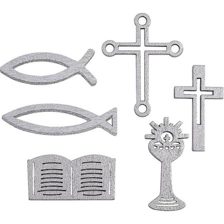 80 st Trädekorationer, Bordsdekoration, Konfirmation, Kommunion, Silverkors, Fisk, Kalk, Bibel, Storlek, Ca. 3,5 till 5 cm