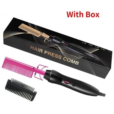 2-i-1 Uppvärmd Kam för Håruträtning Värmeborste Plattång UK Rosa med låda UK