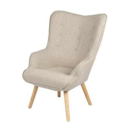 Stol "Noor" i stof med plysseffekt og ben i træ - Lys beige - L 72 x l 65 x H 99 cm