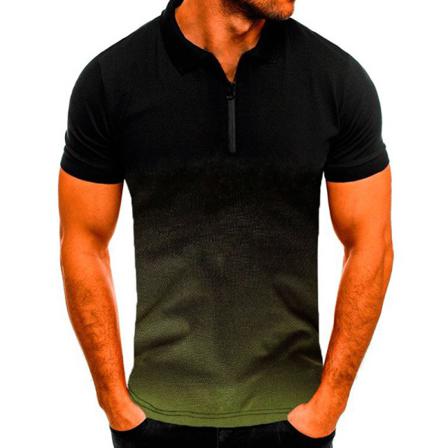 Män Dragkedja Kortärmad Pikétröja Casual Toppar Pullover T-shirts Army Green Xxxl