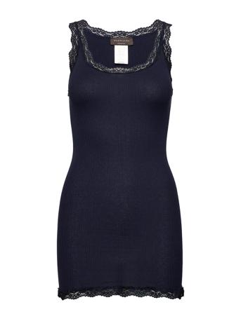 Silk Top Long W/Vintage Lace Navy Rosemunde