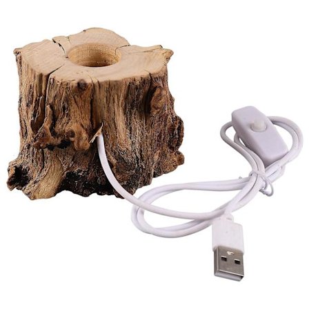 Trestampformet nattlysholder i tre for krystallkule, USB-oppladbar LED-lampeholder (9X7X6CM, som vist på bildet)