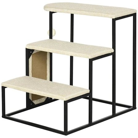 Rootz Cat -portaat - Raaputuslaudalla - 3 askelmaa - Lelupallo - Vankka - Teräs + Sisal - Kermanvalkoinen + Musta - 51 x 54 x 53 cm