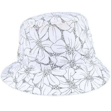 Seeberger - White bucket Sombrero - Cotton Mix Hat With Flower Print White Bucket @ Hatstore