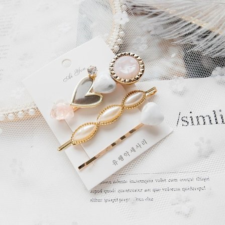 3 søte hårnåler med hjerter og perler