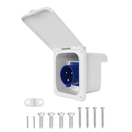 RV 220V-250V 16AMP strømstik Twist Lock-indgang med 3 stifter i rustfrit stål, hvid