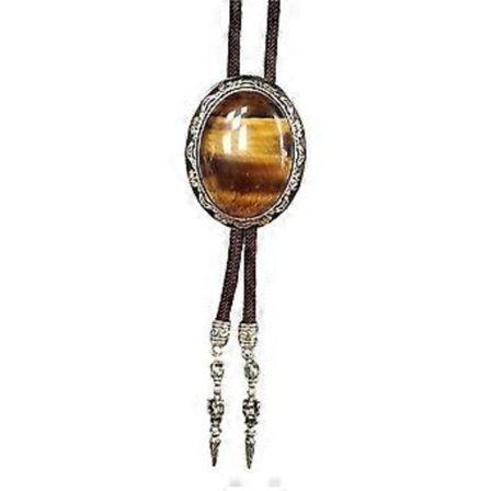 Klassisk flätad bolo-slips för män med ovalformad stenberlock för rodeos, mode, västerländsk halsduk, smyckeshalsband (Brun 5)