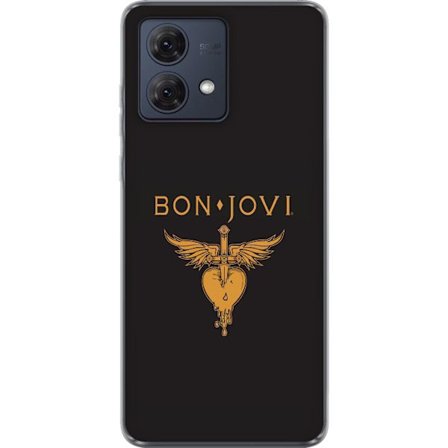 Kompatibelt Mobilskal till Motorola Moto G84 Ikonisk musikillustration med bevingat hjärta och dolk i guldtoner på mörk bakgrund, kraftfull och sym