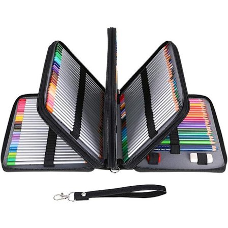 PU Læder 200 Indsats Super Stor Kapacitet Flerlags Student Farvet Penalhus Opbevaringstaske Holder Skrivemateriale Organizer (Ingen Penne), Sort