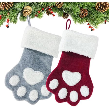 2 stk. julestrømper til katte, hængende hundepoteform, julestrømper til katte og hunde, julestrømper til pejs, kaminhylde