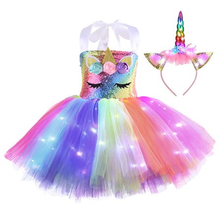 Børnepige Unicorn LED Lys Tutu Kjole Hovedbeklædning Sæt Fint Outfit 2 2