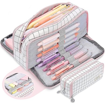 Stort penalhus, penalhus med stor kapacitet med 3 rum, bærbar makeup taske til kontorartikler