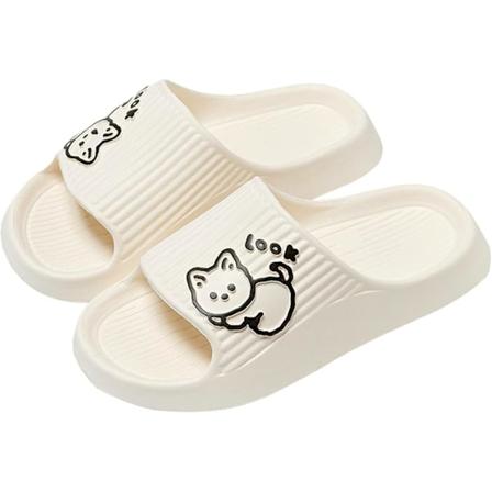 Dam herr, halkfria duschbadstövlar, mjuka flip-flops med tofflor för inomhus hemträdgård, söta katttryckta flickreglage