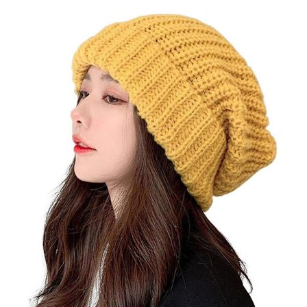 Strikket hue Baggy Slouchy Ribbet Flanging Elastisk Hold Varm - Ensfarvet Efterår Vinter Dame Herre