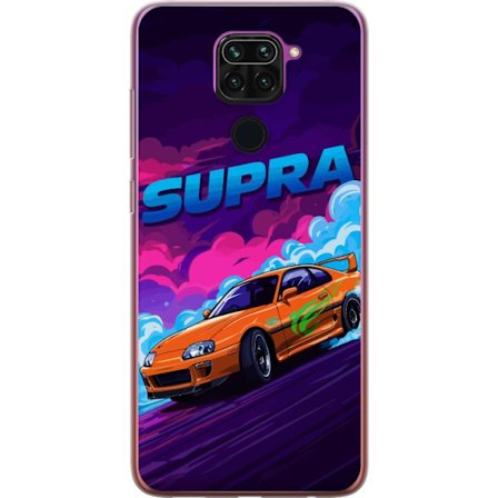 Yhteensopiva Puhelinkuori Xiaomi Redmi Note 9 Toyota Supra driftaamassa neonvärisellä savulla, nopeuden tunteella ja yöllisessä katukilpailuympär