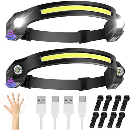 P lamppu 2 pakkausta, 6 tilaa, liikeanturi, leve n k kentt , latautuva LED-p lamppu, vedenkest v , handsfree-taskulamppu