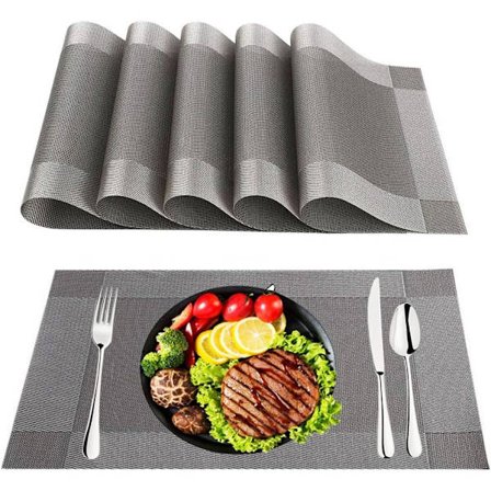 Dækkeservietter, 6 stk. bordskånere skridsikre, vaskbare dækkeservietter, til køkken varmebestandige dækkeservietter, sølv
