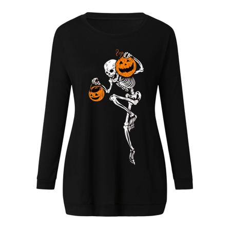 Kvinnors Skull Pumpkin Casual Lös T-shirt Blus Tunika Top Tee