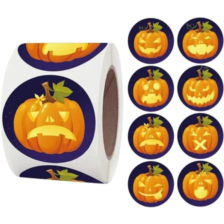 Gresskar Klistremerke Halloween Klistremerke Rull - Perfekt for Halloweenfestgaver 500 ark 3,81 cm runde etiketter selvklebende for 