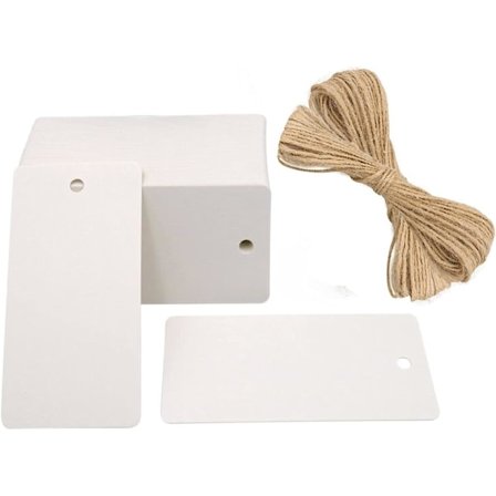 IC Present-etiketter Kraftpapper Hängande Etiketter 9X5 cm, 100-delade Etiketter och 20 meter Jutesnöre, för Gör-det-själv-Julbröllopspresenter (Brun)