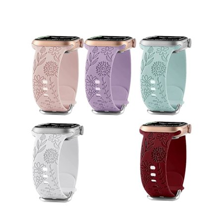 1-pack blommig graverad sportrem kompatibel med Apple Watch-armband 38 mm 40 mm 41 mm, dam blommig lasermjuk silikonarmband ersättning iwatch