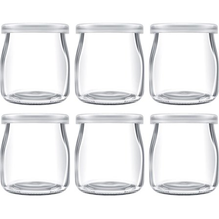 200 ml Mini Glas Krukker med Plastiklåg til Yoghurt Budding (6) Kompatibel med Forskellige Mærker[YDE]
