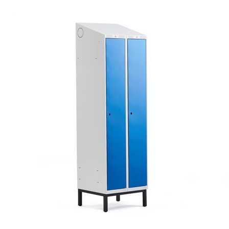 Kleiderspind CLASSIC mit Beingestell, 2 Module, 2100 x 600 x 550 mm, blau