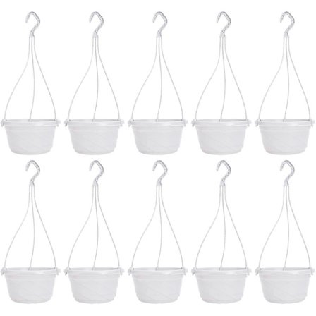 10-pak plastik hængende selvvandende haveblomsterpotte til udendørs indendørs planter, hvid