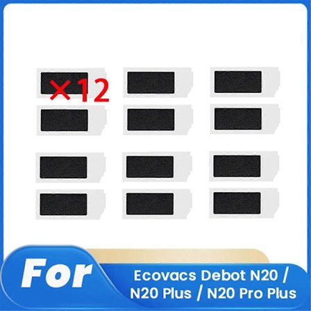12 stk. Rengjøringsfilter for Ecovacs Debot N20 / N20 Plus / N20 Pro Plus feierobot-tilbehør