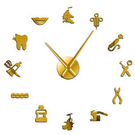 DIY Jätte Väggklocka Tandläkare Överdimensionerad Väggklocka Stor Nål Spegel Tandläkarmottagning Dekor Konst Guld