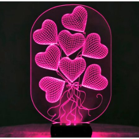 3D Kärlekshjärta Nattlampa Illusion 7 Färgskiftande Tou