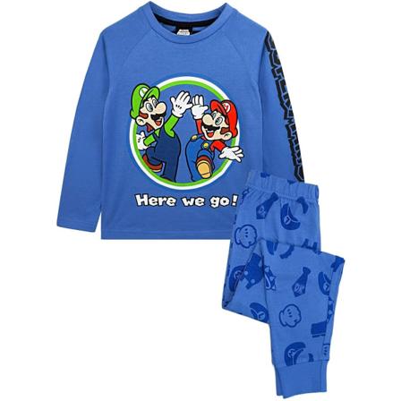 Super Mario Boys Luigi Pyjamas Set 9-10 År Blå/grön/vit