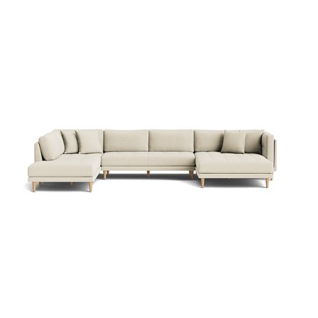 Cali U-sofa, højrevendt - Nordic Beige - 374x220x76cm - Sofa, u-sofa - Minimalistisk Design med Dobbelt Chaiselong & Bøgetræsben + 4 Pyntepuder