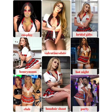 Seksikäs koulupuku etupusero solmio hame yhtenäinen kiusaus seksikäs cosplay ruudullinen hameasu punainen S